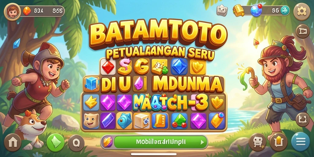 Gameplay match-3 yang seru dan penuh warna.