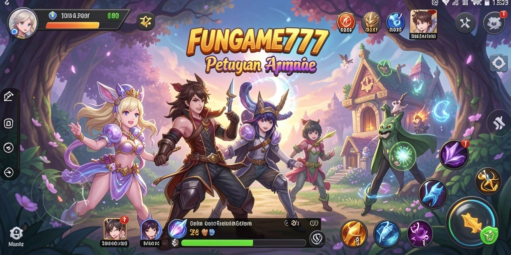Gameplay FUNGAME777 menampilkan petualangan anime yang seru.