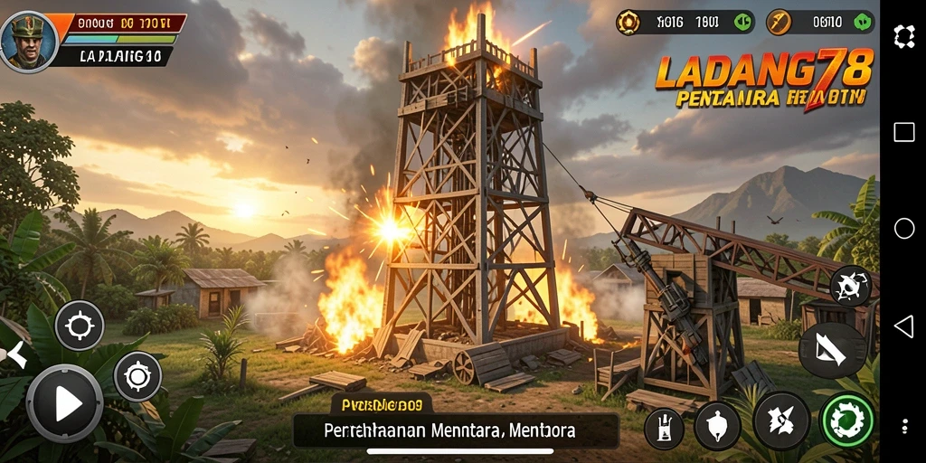 Tangkapan layar menampilkan aksi menara pertahanan dalam LADANG78.