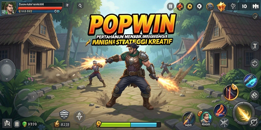 Tampilan menara dan musuh dalam gameplay POPWIN yang seru.